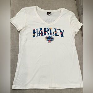 Harley-Davidson Women's white V-Neck T-Shirt floral-patterned graphic Women M